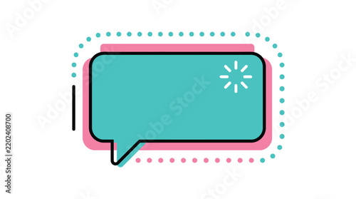 Vibrant teal speech bubble icon featuring a pink border and white loading spinner for digital communication