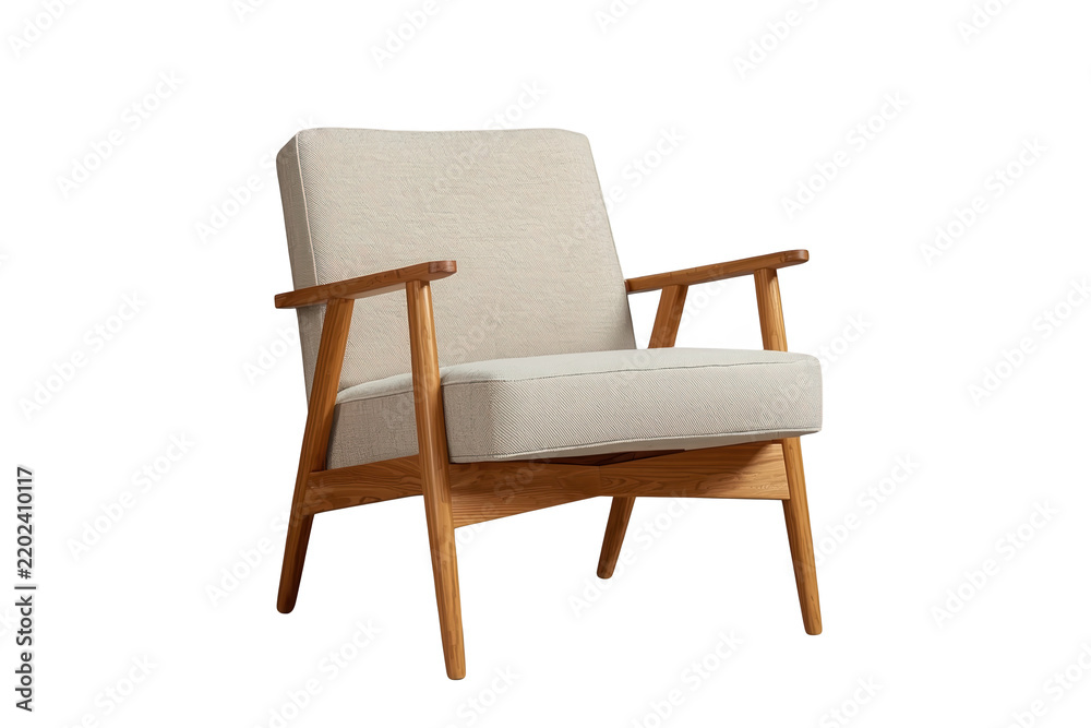 Obraz premium Distinctive cream cushioned wooden armchair standalone graphic