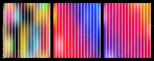 Three vertical panels featuring vibrant colorful gradient stripes as modern artistic background for creative abstract designs and projects