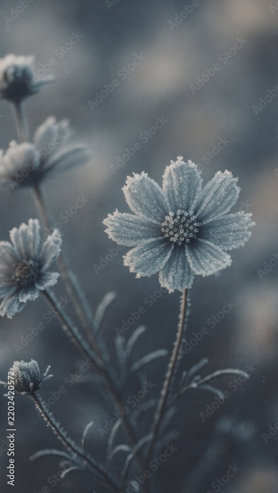 Obraz premium Frosted flowers in winter mobile wallpaper