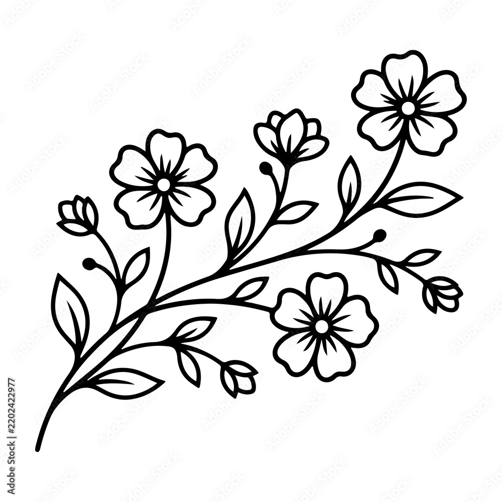 Fototapeta premium minimal botanical graphic sketch drawing, trendy tiny tattoo design, floral elements illustration