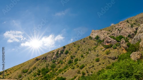green mountain at the sunny day, natural travel time lapse scene
