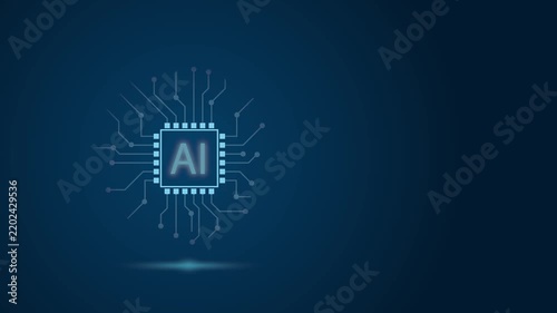 Glowing AI microchip with blinking electronic circuits