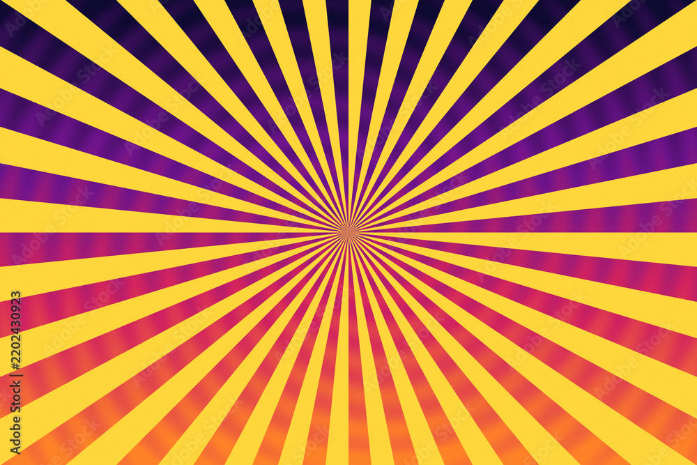 Obraz premium Colorful sunburst background with yellow and purple rays