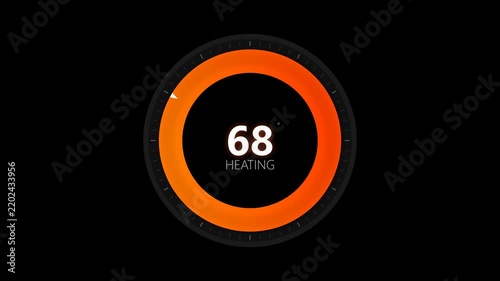 Smart Home Thermostat Dial Icon with Glowing Red Orange Gradient and Animated Temperature Reading