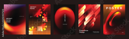 Abstract vector gradient poster collection with red orange glow, dark backgrounds, geometric forms and dynamic modern cover designs
