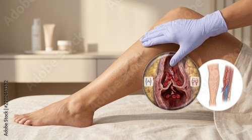 Vessel structure concern: varicose vein, vascular problem, blood flow, venous valve, leg anatomy, medical examination, diagnosis process, circulation disorder, health issue, patient treatment.