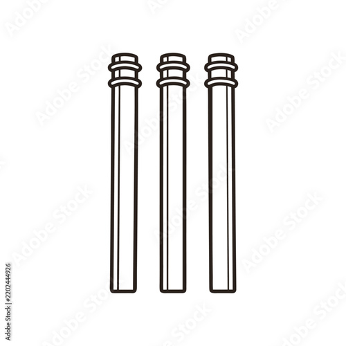 Simple graphic representation of three uniform cylindrical pillars or posts with detailed tops isolated on a white background