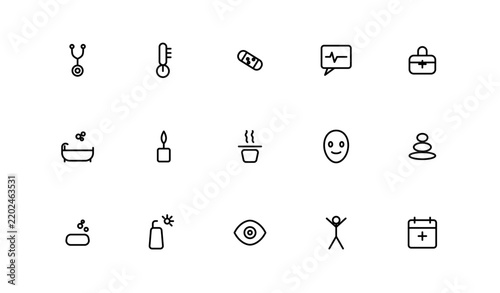 Healthcare, Wellness & Self-Care Line Icons, Editable Stroke