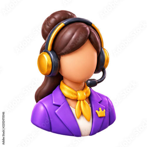 3D render of a customer support agent avatar wearing a headset and a professional purple blazer