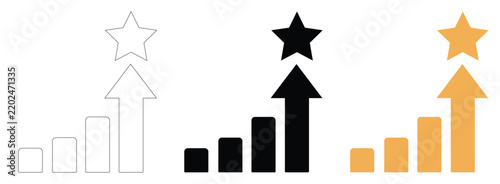 Rising bar chart with stars symbolizing rating Business growth chart icon, rising arrow, success star,