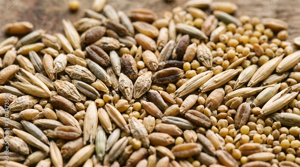 Obraz premium assorted natural cereal grains and seeds close up texture background