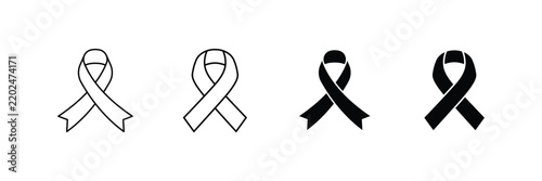Black and Outline Awareness Ribbon Icons Set