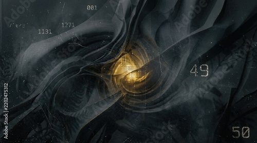 abstract digital art with glowing elements and dark textures