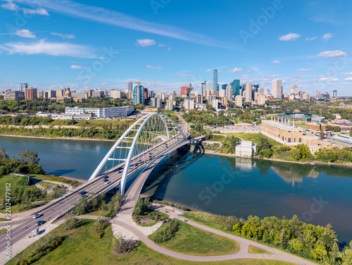 Walterdale Bridge leading toward Edmonton skyline