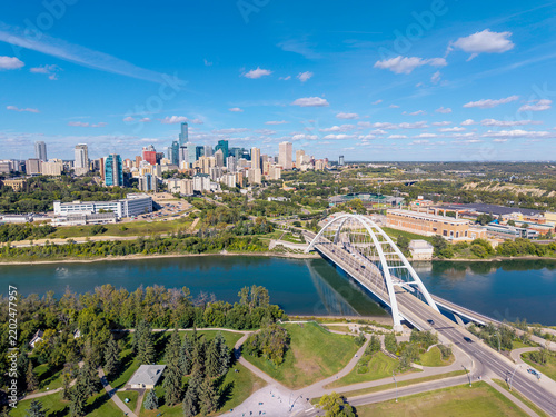 Walterdale Bridge river and Edmonton skyline in summer