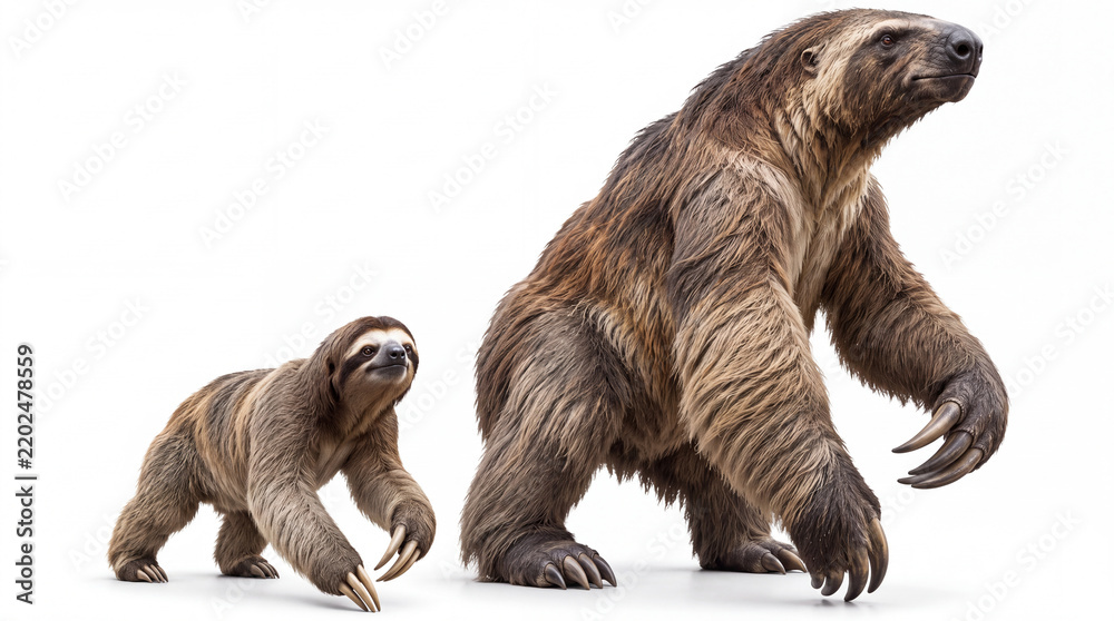 Fototapeta premium Modern Sloth and Prehistoric Giant Sloth Comparison