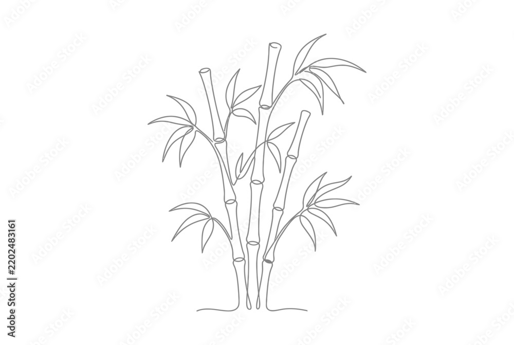 Fototapeta premium Continuous line drawing of bamboo stalks and leaves.