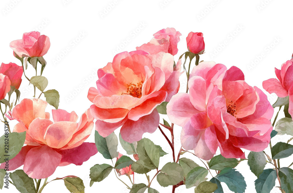 Fototapeta premium PNG Vibrant watercolor roses bloom beautifully.
