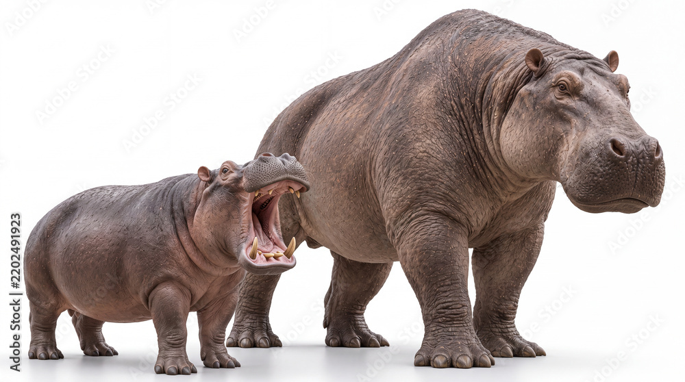 Fototapeta premium Modern Hippo and Prehistoric Giant Hippo Comparison