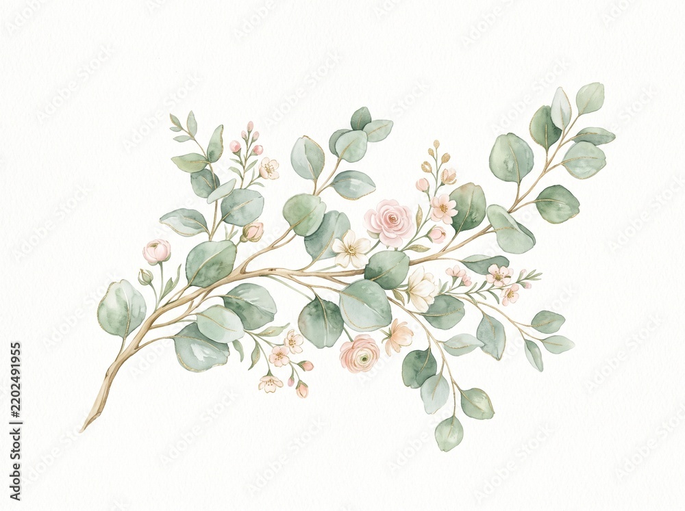 Obraz premium vector illustration of a branch with green leaves