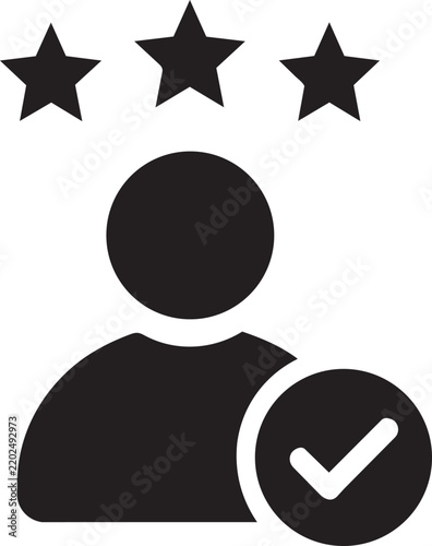 Verified Customer Profile Icon With Three Stars And Check Mark Symbolizing Trusted User Rating And Approval