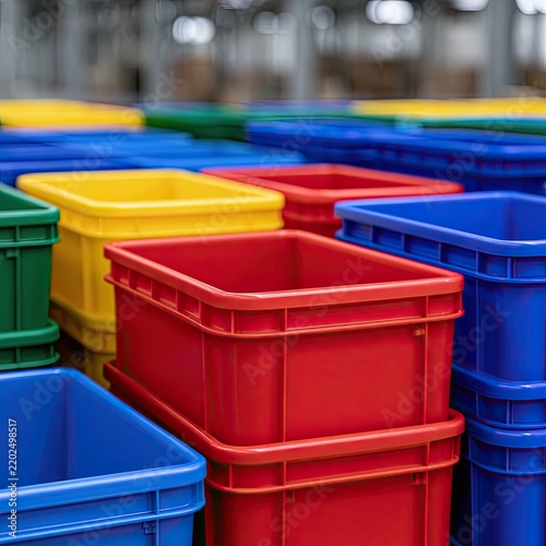 Colorful plastic storage bins organized systematically in a warehouse, highlighting streamlined supply chain management solutions.