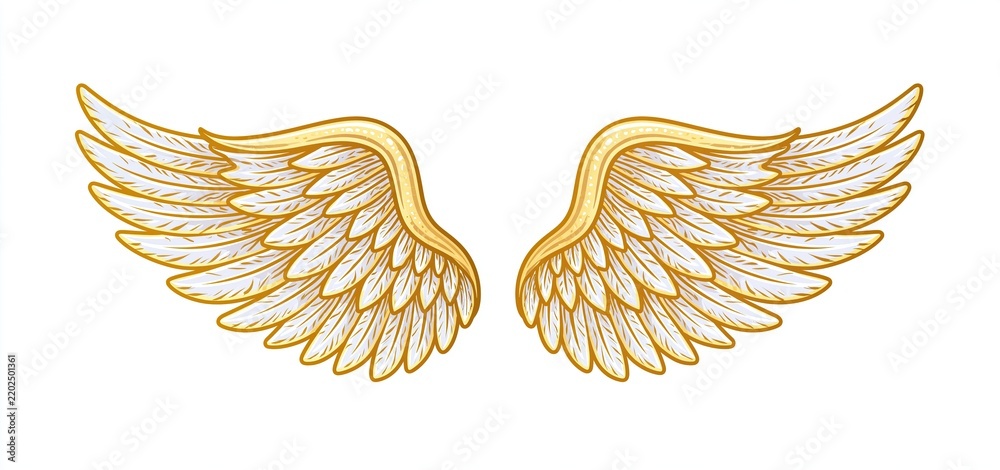 Fototapeta premium Elegant gold and white angel wing icons with a subtle glow, perfect for spiritual and holiday card designs.