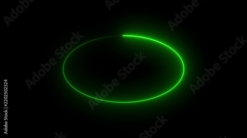 Neon ring glows with a vibrant green hue as it rotates against a dark background, creating a minimalist loading animation that suggests digital progress or a modern interface element for web.