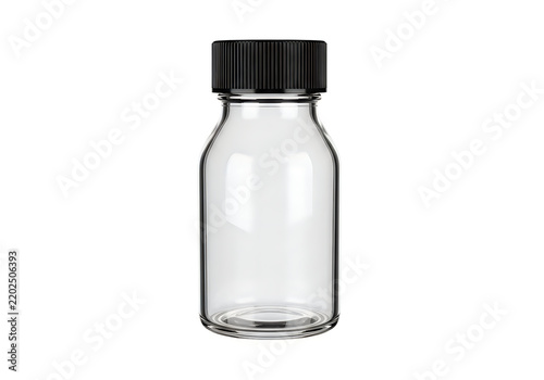 Clear glass bottle with black screw cap