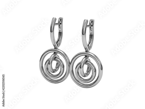 Obraz na płótnie Elegant silver hoop style spiral leverback earrings displayed together transpare