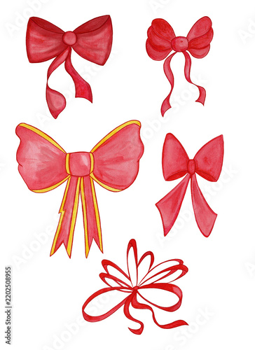 Red holiday bows and festive ribbon decorations