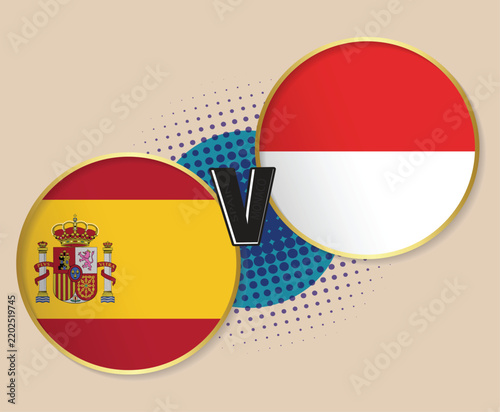 Spain Vs Indonesia_ Circular flag _ vector and illustration with the cream colour background 
