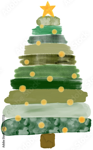 Christmas Tree Watercolor Drawing, Textured, Hand Drawn