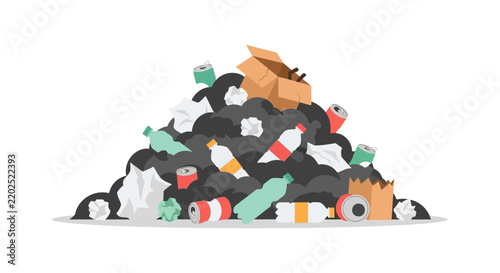 Pile of refuse including cans bottles and cardboard is a vector illustration