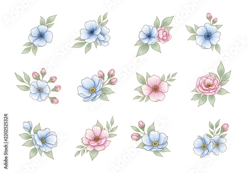 Watercolor floral bouquet illustration with soft colors