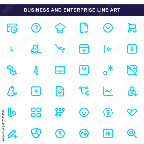 Business enterprise line icons set flat design transparent png