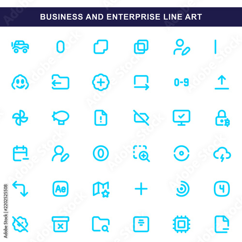Business enterprise line icons set flat design transparent png