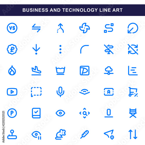 Modern business and technology line icons set transparent png