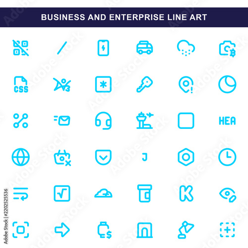 Modern business enterprise line icon set flat design transparent png