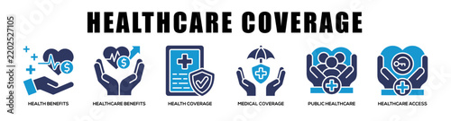 glyphcolor - Healthcare Coverage web banner icon vector illustration concept