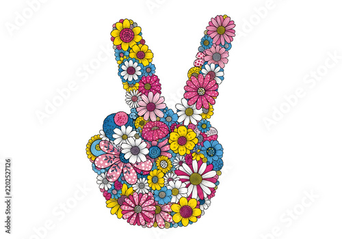 Colorful flower hand peace sign vector