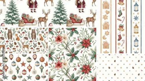Premium Christmas Watercolor Seamless Pattern Mega Collection with Santa and Winter Icons