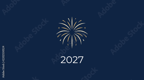 Elegant gold firework display above 2027 year number on navy blue background for celebrations