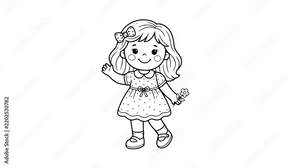 Fototapeta premium Cute Doll Character for Black and White Children’s Coloring Book Illustration