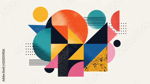 Abstract geometric shapes with textured surfaces in a modern minimalist style.