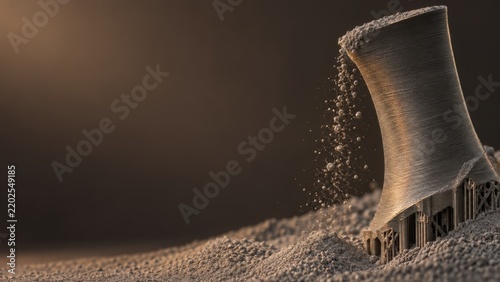 3D printed metal turbine blade emerging from powder bed, additive manufacturing in aerospace engineering with copy space