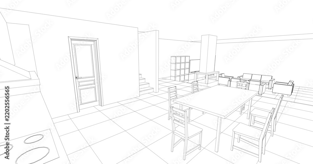 Fototapeta premium house interior sketch 3d illustration 
