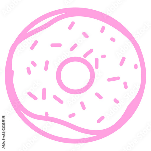 Hand drawn pink donut outline illustration
