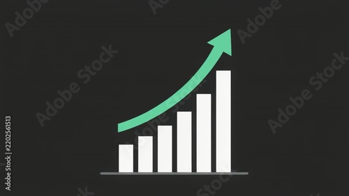 Financial Growth Bar Chart Animation with Upward Arrow on Dark Background